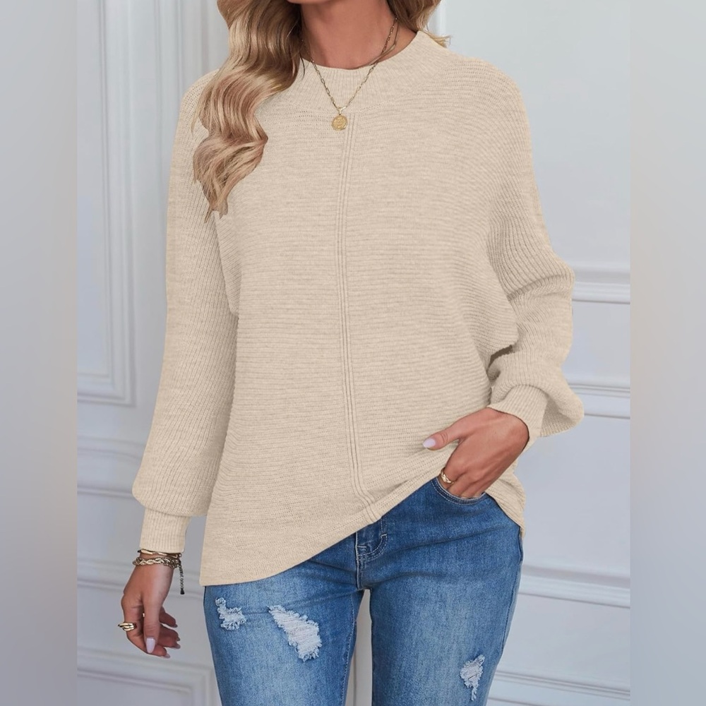 TECREW Batwing Long Sleeve Crew Neck Pullover Sweater Ribbed Knit Sweater Top